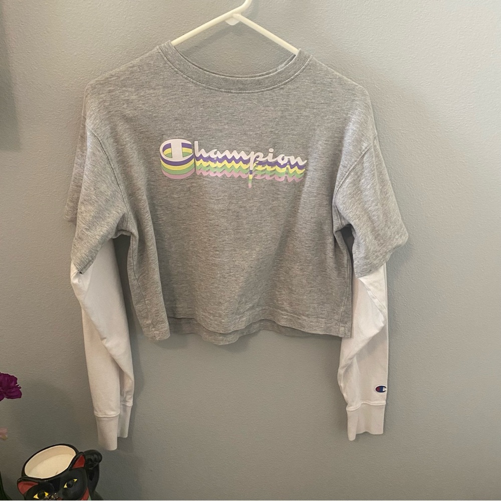 Champion Gray Cropped Long Sleeve Shirt